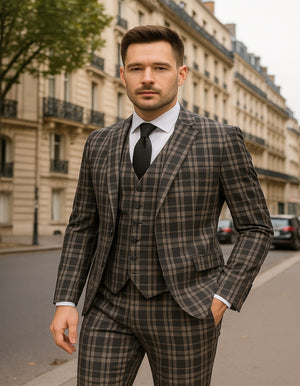 Men's Black and White Plaid Three-Piece Suit  Modern Slim Fit Tuxedo for Church and Business