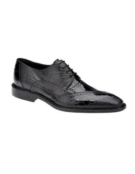 Authentic Genuine Skin Italian Nino Black Ostrich Eel Brogue Shoes Mens Ostrich Skin Shoes