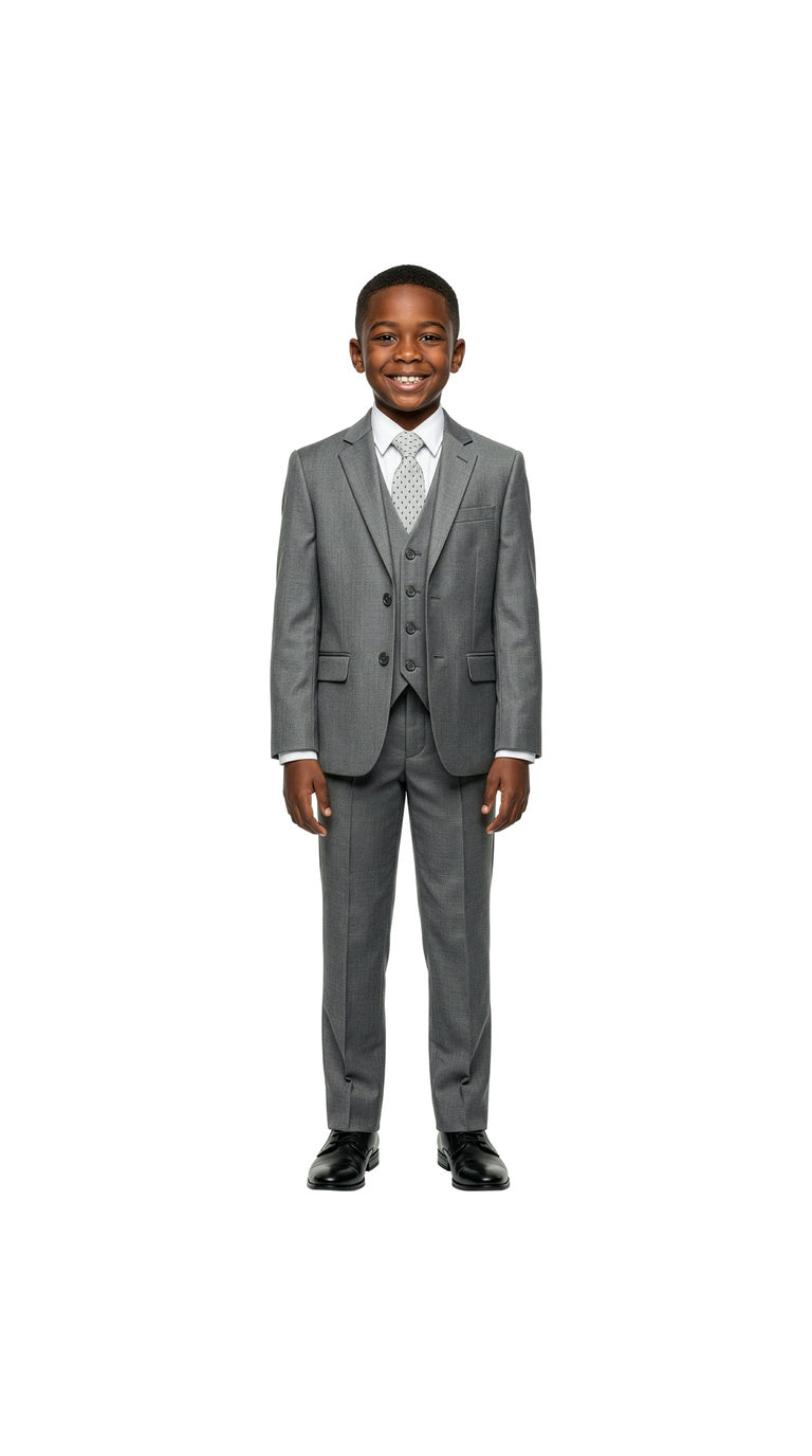 Boys' Classic Fit 5-Piece Sharkskin Suit Set – Notch Lapel