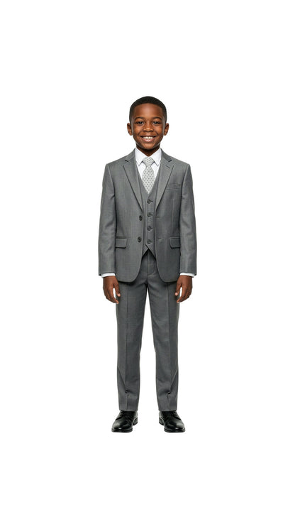 Boys' Classic Fit 5-Piece Sharkskin Suit Set – Notch Lapel