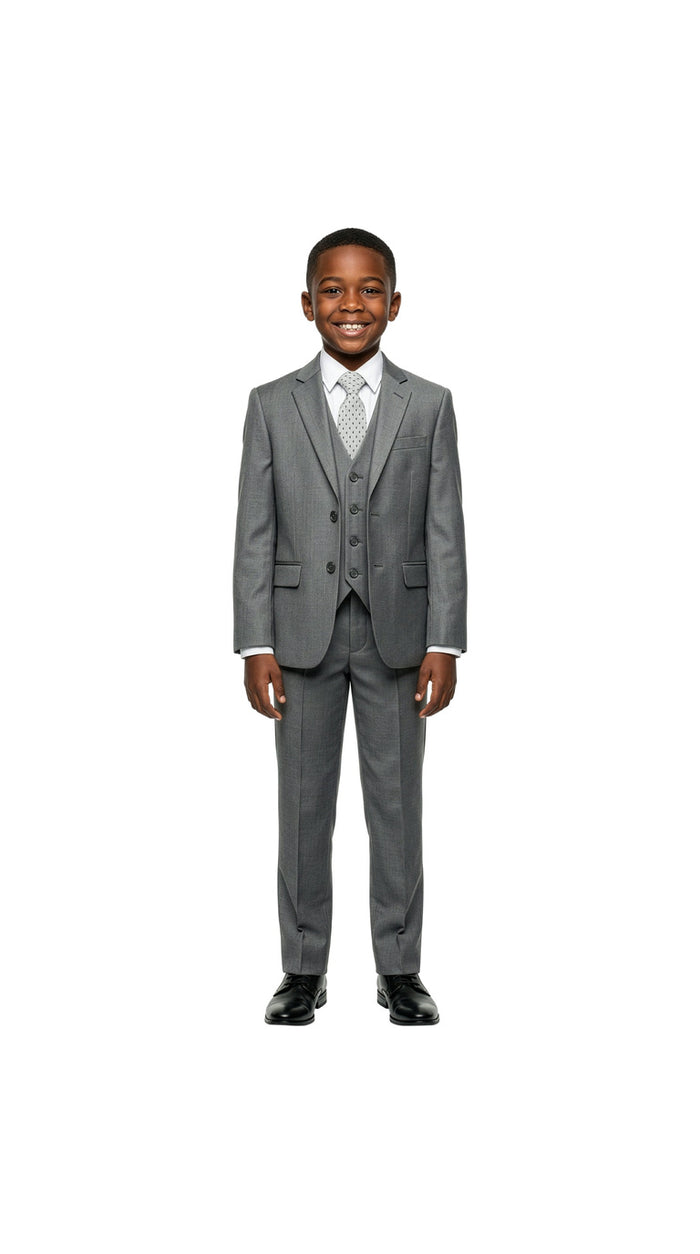 Boys' Classic Fit 5-Piece Sharkskin Suit Set – Notch Lapel