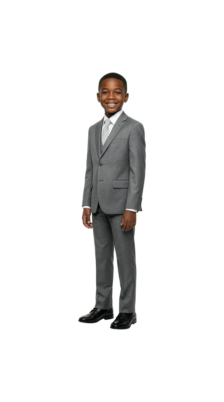 Boys' Classic Fit 5-Piece Sharkskin Suit Set – Notch Lapel