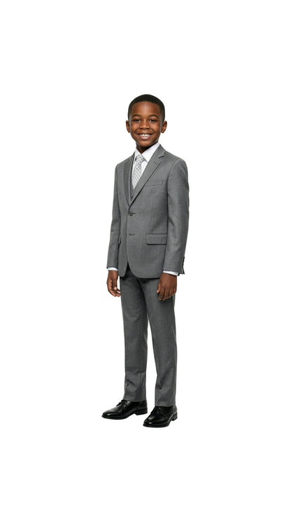 Boys' Classic Fit 5-Piece Sharkskin Suit Set – Notch Lapel