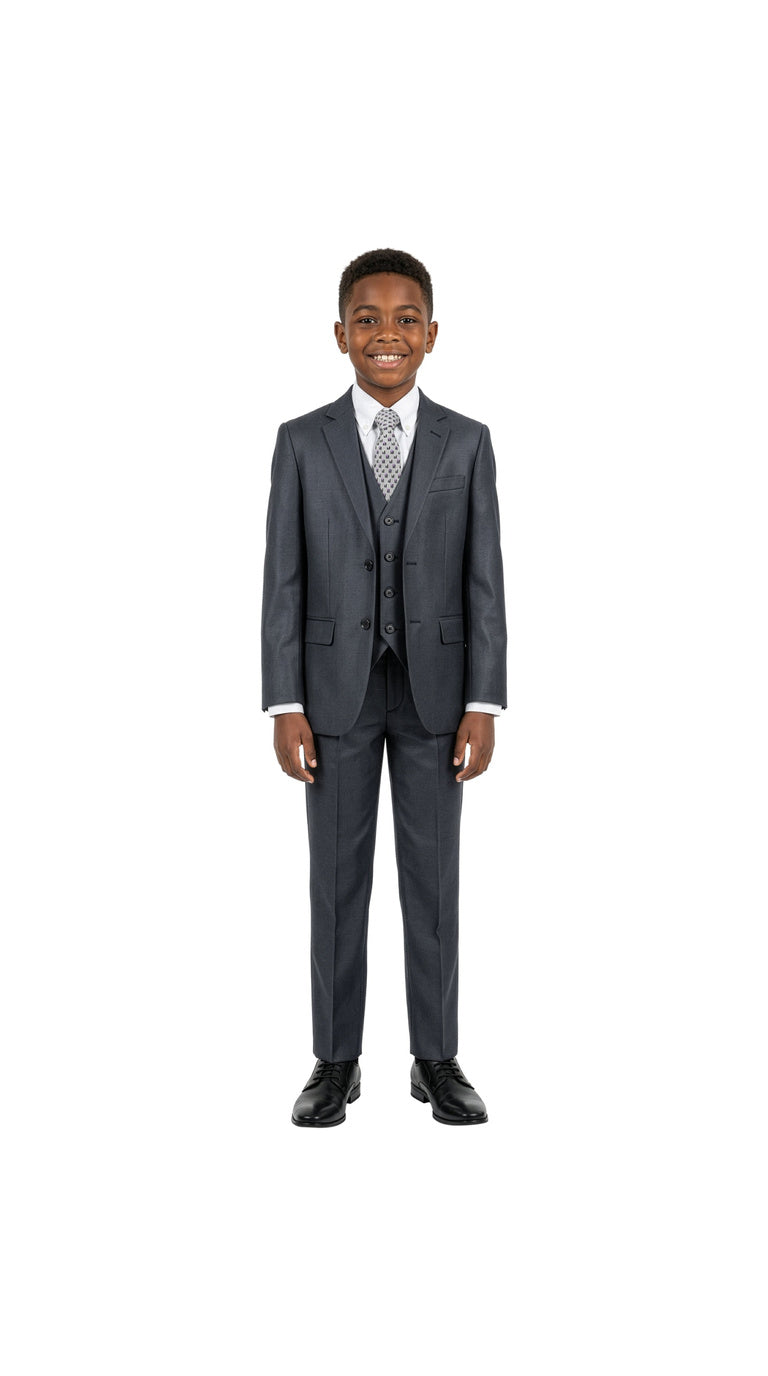 Boys' Classic Fit 5-Piece Sharkskin Suit Set – Notch Lapel