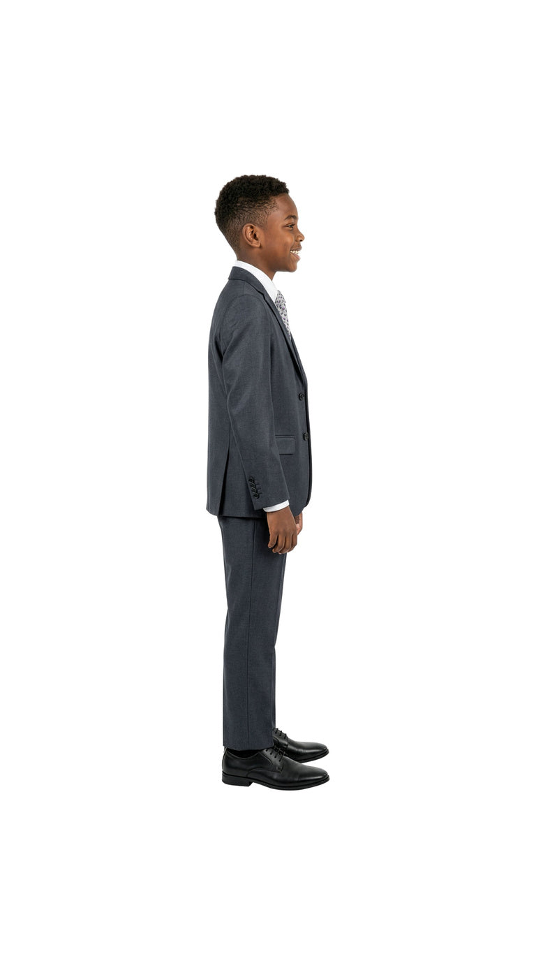 Boys' Classic Fit 5-Piece Sharkskin Suit Set – Notch Lapel