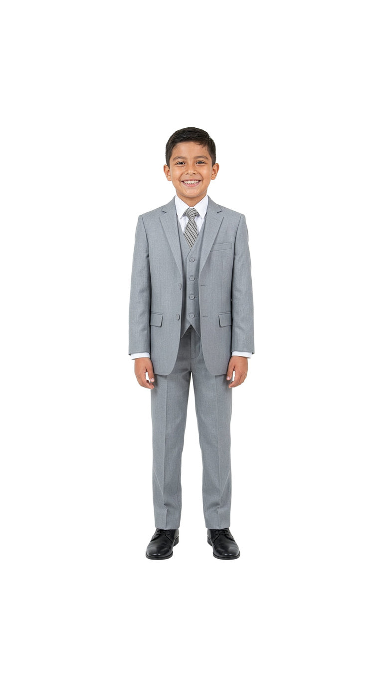 Boys' Classic Fit 5-Piece Sharkskin Suit Set – Notch Lapel