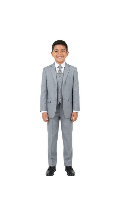 Boys' Classic Fit 5-Piece Sharkskin Suit Set – Notch Lapel