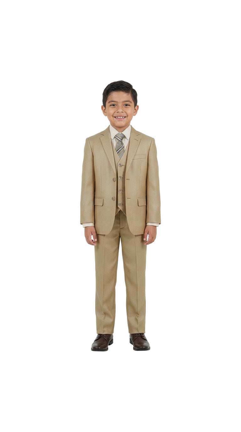 Boys' Classic Fit 5-Piece Sharkskin Suit Set – Notch Lapel