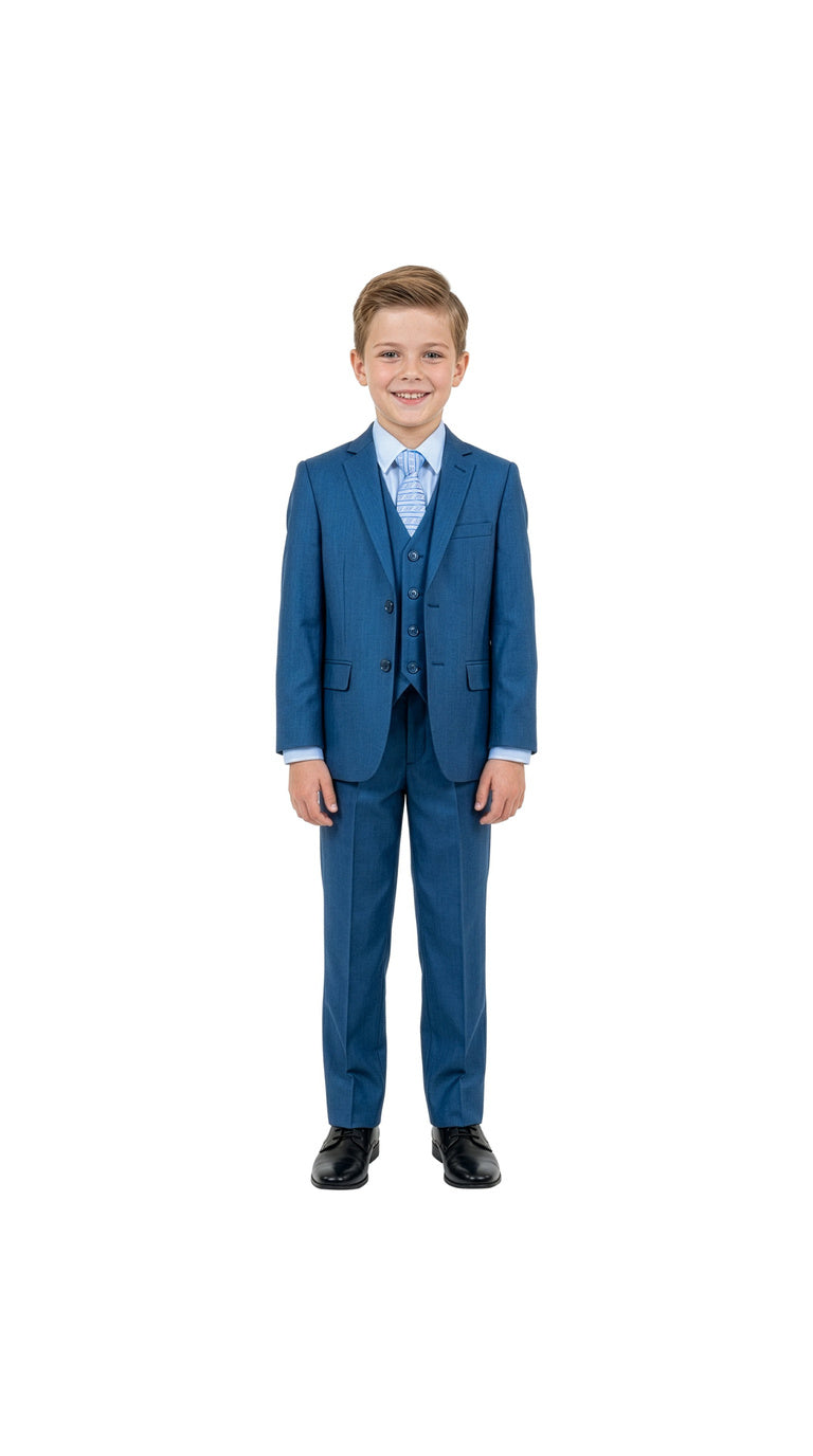 Boys' Classic Fit 5-Piece Sharkskin Suit Set – Notch Lapel