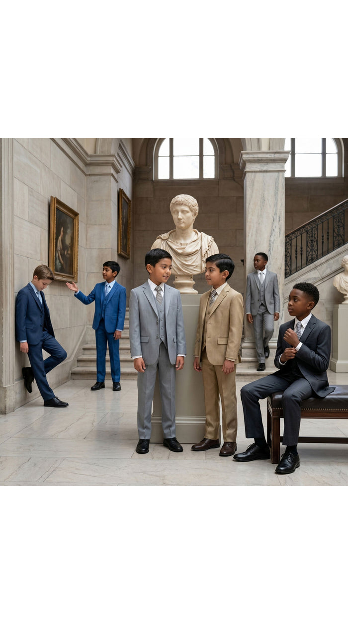 Boys' Classic Fit 5-Piece Sharkskin Suit Set – Notch Lapel