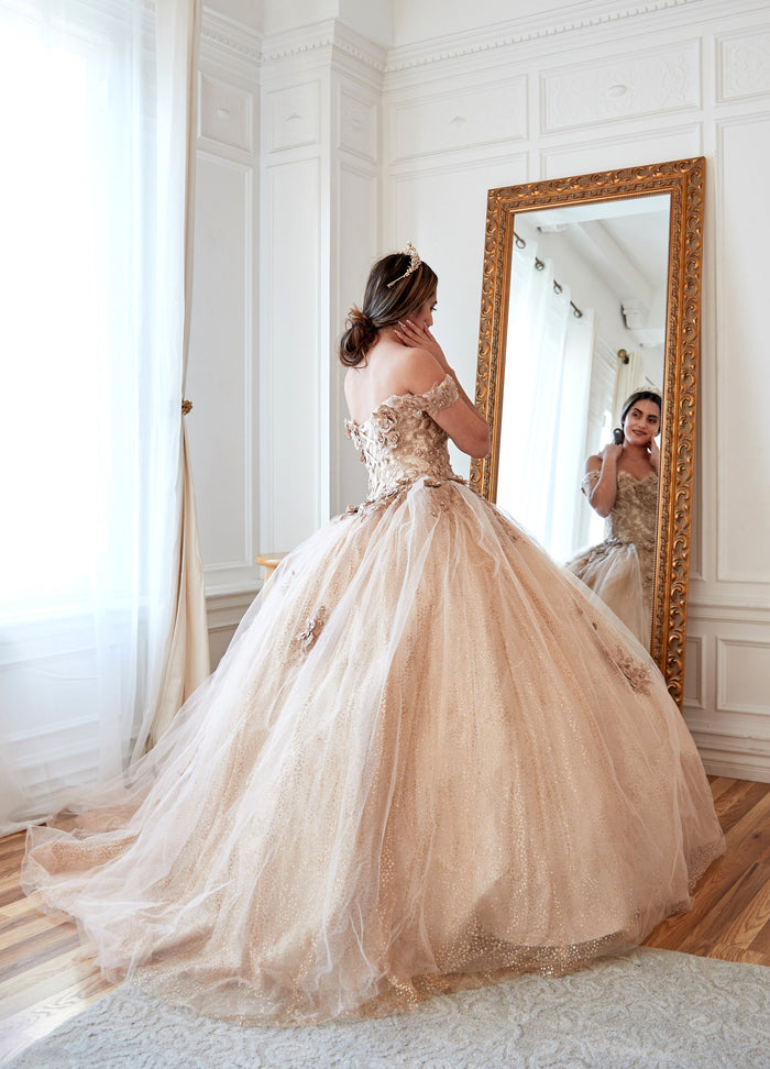 3D Floral Off-Shoulder Glitter Ball Gown by Calla KY-73112