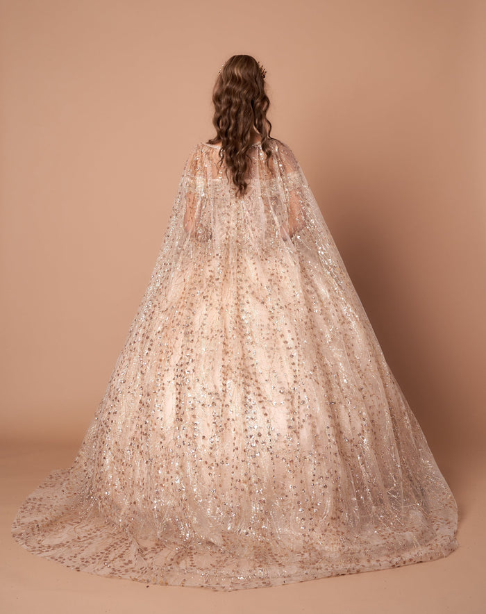 Cape Sleeve Glitter Quinceanera Dress Appliqué Off-Shoulder Ball Gown by Calla SCL-30003