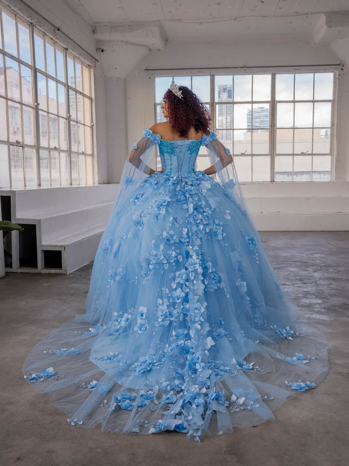 Floral Quinceanera Dress Off-Shoulder Cape Sleeve Ball Gown by Calla SCL-30007