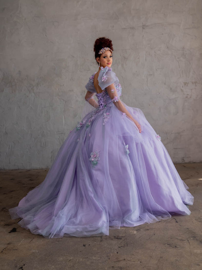 Calla SCL-30009 Removable Puff Sleeve Quince Dress Strapless Embroidered Ball Gown with Train