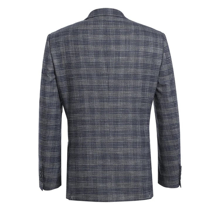 Saco vaquero - Western Sport Coat - Western Blazer - Mens Two Button Slim Fit Sport Coat Blazer In Charcoal Grey & Blue Windowpane Plaid