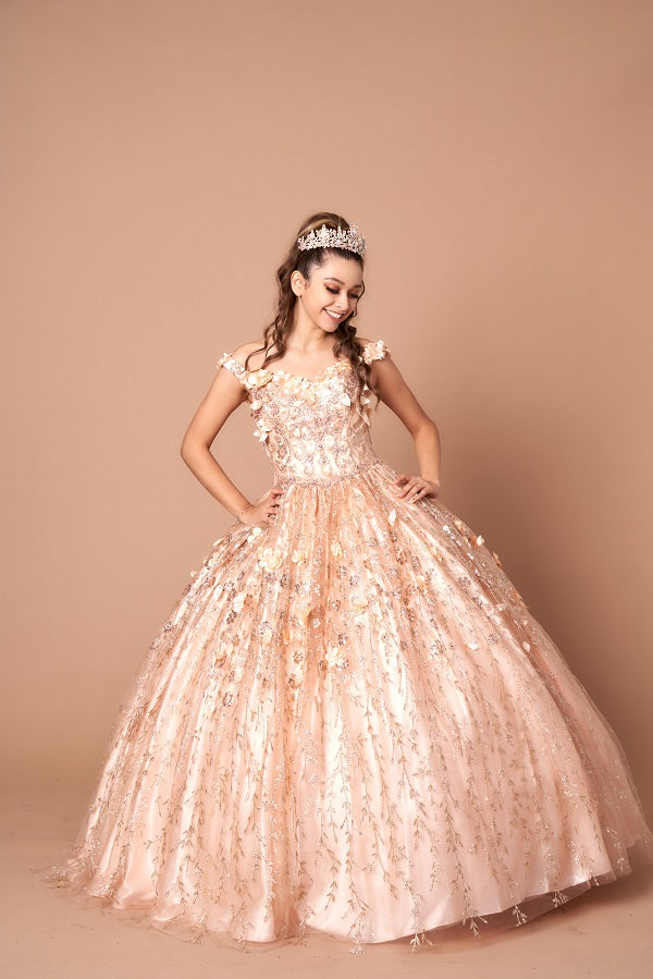 3D Floral Off Shoulder Cape Ball Gown by Calla SCL-30001