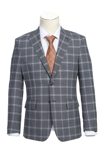Saco vaquero - Western Sport Coat - Western Blazer - Mens Designer Two Button Slim Fit Notch Lapel Wool Suit In Bold Medium Grey Windowpane Plaid