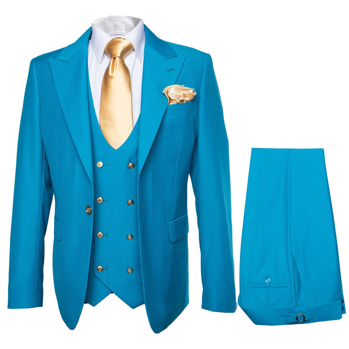 Rossi Man BOND RM1776 Slim Fit 3-Piece Suit ?? Tailored Turquoise Blue Suit for Formal Occasions