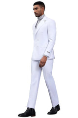 White Wedding Suit For Men - Perfect For Groom - Men's Designer Stacy Adams Classic Double Breasted Suit In White - Men's Tuxedo USA