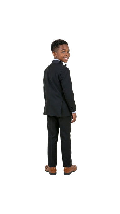 Boys' Modern Fit 4-Piece Tuxedo Set – Satin Peak Lapel with Trim