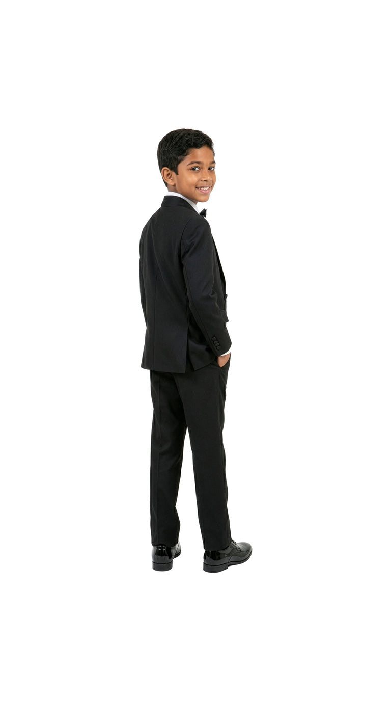 Boys' Modern Fit 4-Piece Tuxedo Set – Satin Peak Lapel with Trim