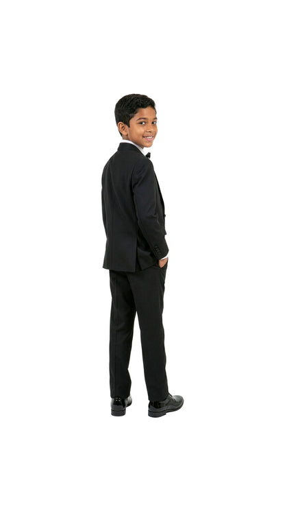 Boys' Modern Fit 4-Piece Tuxedo Set – Satin Peak Lapel with Trim