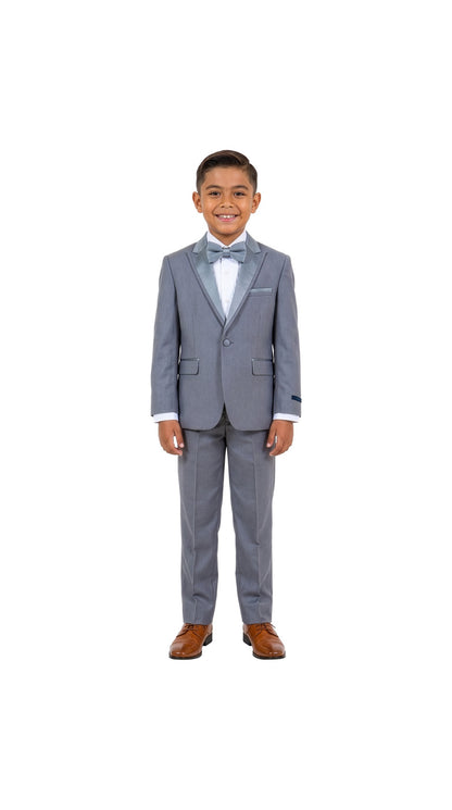 Boys' Modern Fit 4-Piece Tuxedo Set – Satin Peak Lapel with Trim