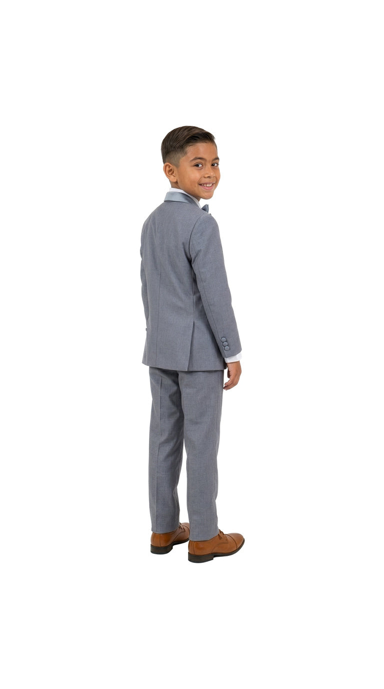 Boys' Modern Fit 4-Piece Tuxedo Set – Satin Peak Lapel with Trim