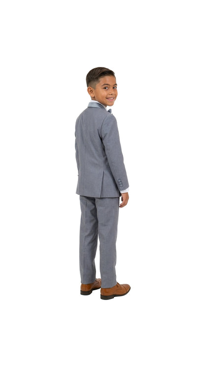 Boys' Modern Fit 4-Piece Tuxedo Set – Satin Peak Lapel with Trim