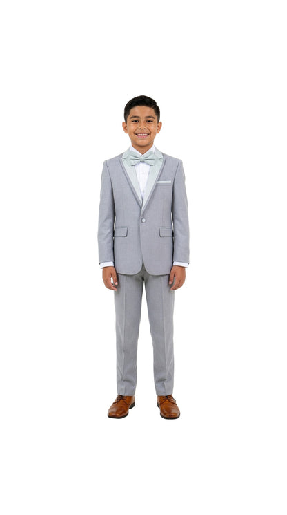 Boys' Modern Fit 4-Piece Tuxedo Set – Satin Peak Lapel with Trim
