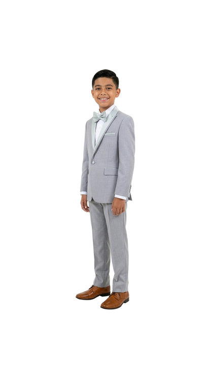 Boys' Modern Fit 4-Piece Tuxedo Set – Satin Peak Lapel with Trim