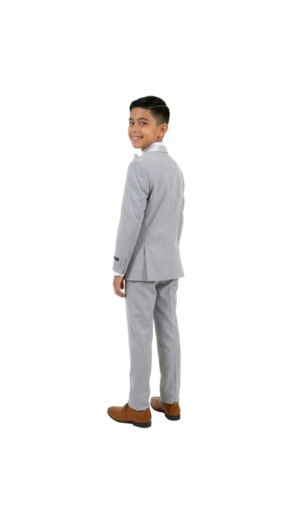 Boys' Modern Fit 4-Piece Tuxedo Set – Satin Peak Lapel with Trim