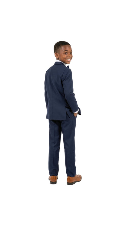 Boys' Modern Fit 4-Piece Tuxedo Set – Satin Peak Lapel with Trim