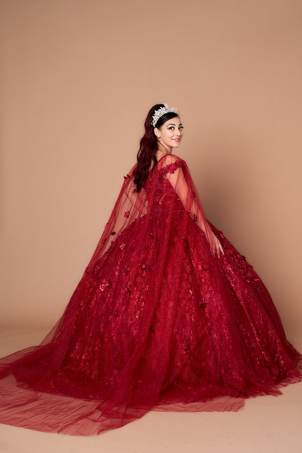 3D Floral Off Shoulder Cape Ball Gown by Calla SCL-30001