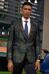 Mens Blazer - Cheap Priced Mens Sport Coat - Men's Stacy Adam's Designer Prom & Wedding Tuxedo Jacket In Green & Gold Floral Paisley - Men's Tuxedo USA