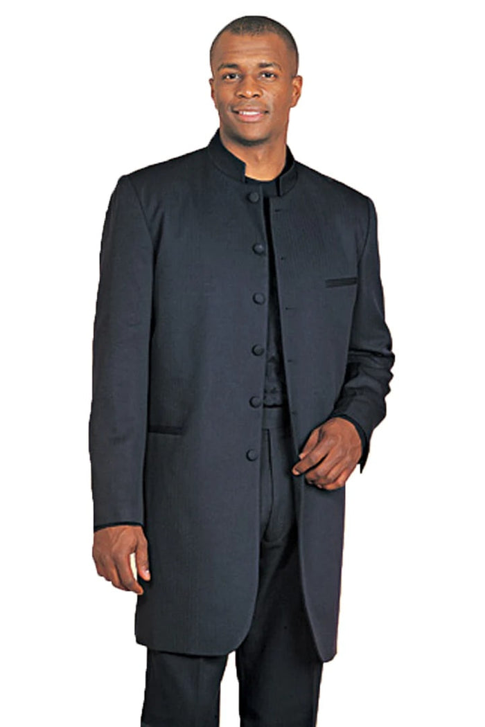 Black Prom Tuxedo Suit - Black Wedding Suit - Mens Long Mandarin Collar Zoot Suit Tuxedo