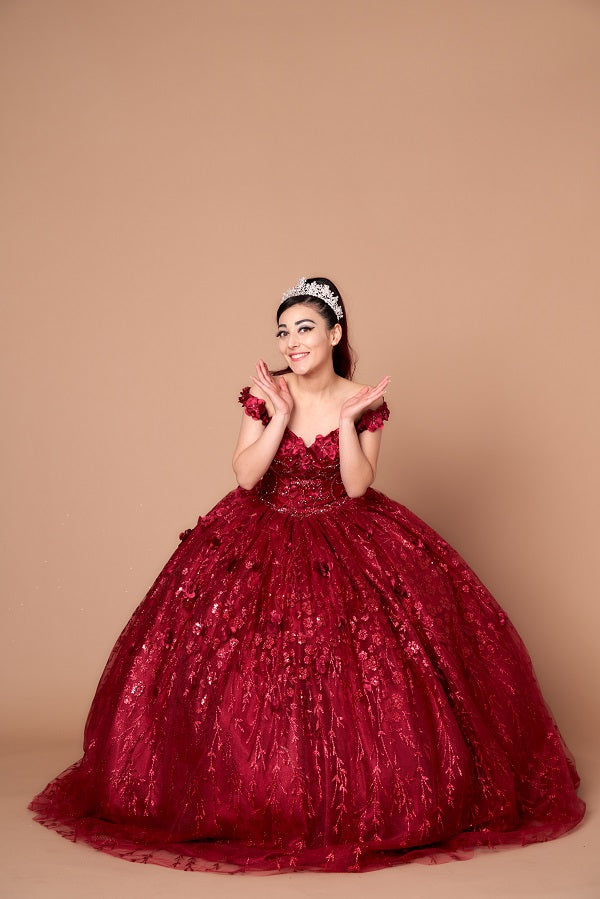 3D Floral Off Shoulder Cape Ball Gown by Calla SCL-30001