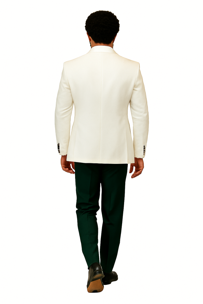 Hilton White and Black Paisley Peak Lapel Tuxedo Jacket with Matching Shawl Vest and Wool Pants  Includes Bow Tie
