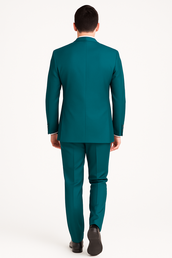 Mens Teal Tuxedo Shawl Collar - Sateen Collar in Teal Blue Color Suit