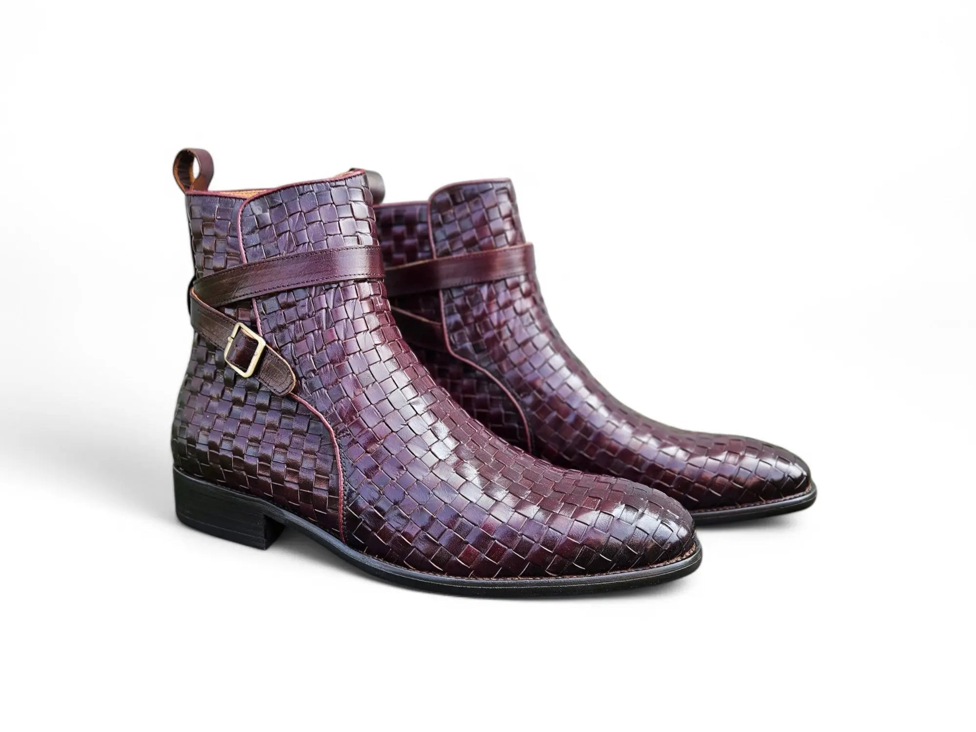 Basket Weave Calfskin Buckle Boot Carrucci