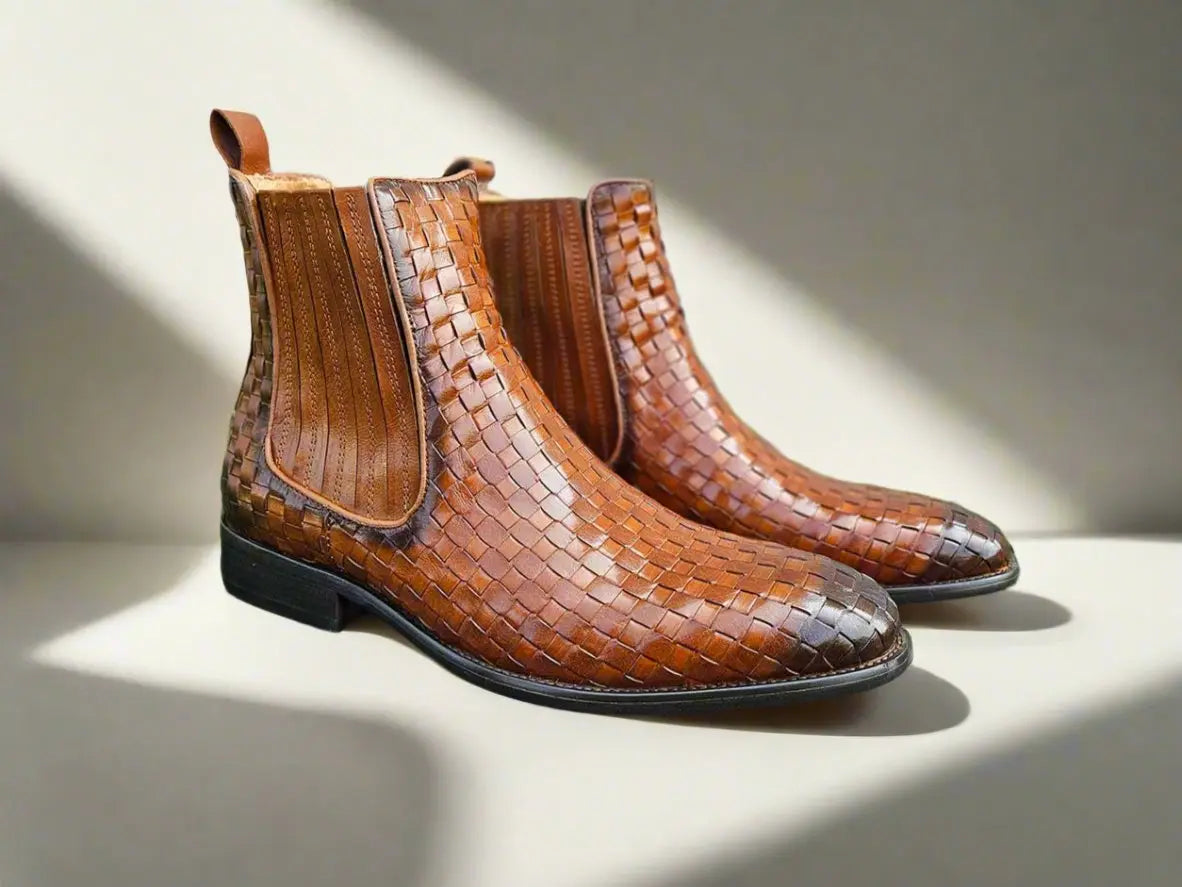 Basket Weave Leather Chelsea Boot