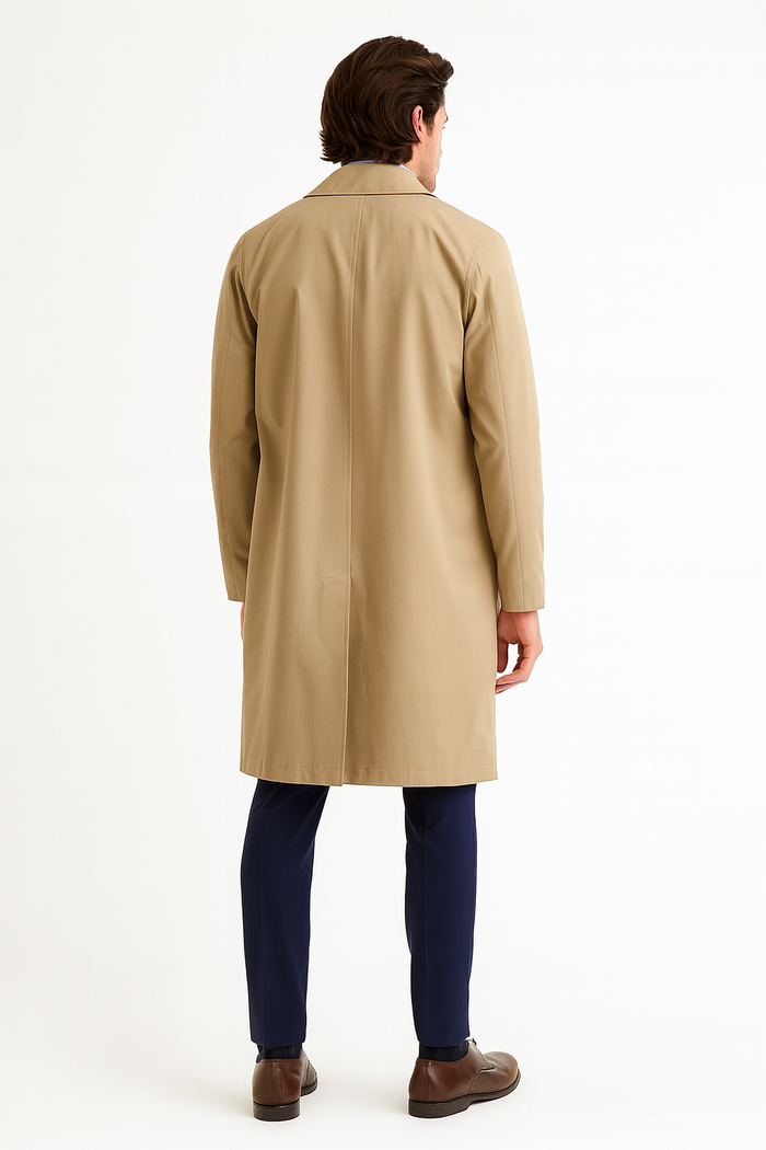 Mens Beige Trench Coat  Classic Long Overcoat with Button Front - Raincoat in Khaki Color