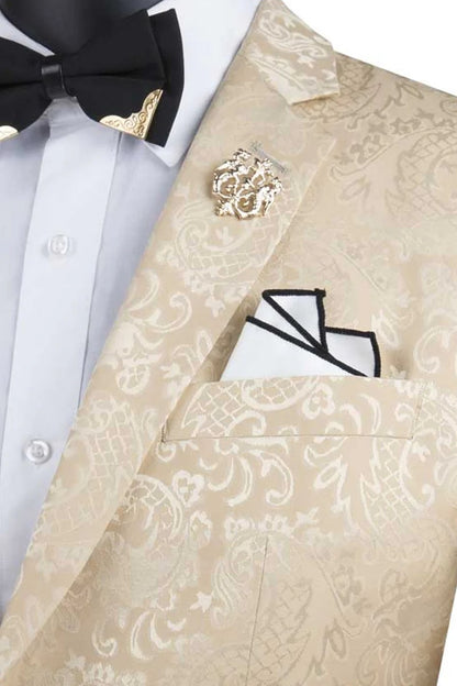 Men's Slim Fit Shiny Paisley Prom & Wedding Suit in Beige - Men's Tuxedo USA