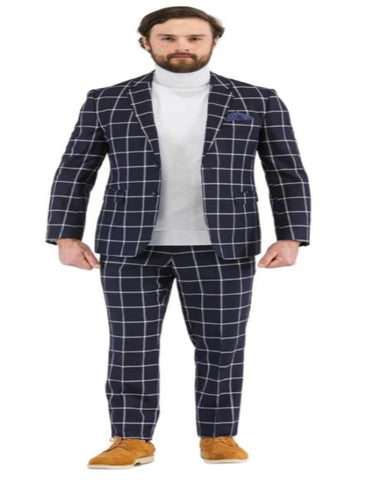 Big and Tall Suit - Plaid Suit - 1920s Gangster Navy Suits