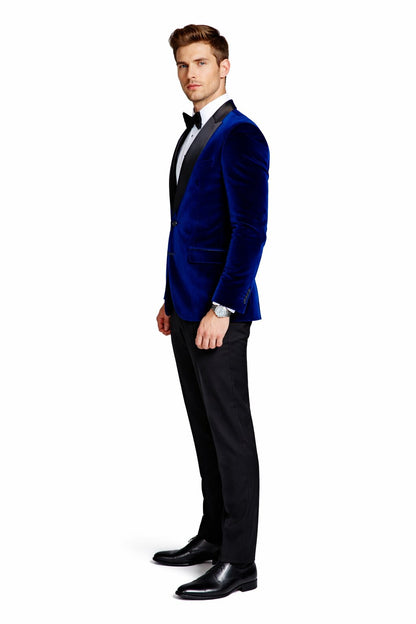 Men's Designer Velvet Tuxedo Dinner Jacket in Dark Royal Blue Big and Tall Prom Tuxedos
