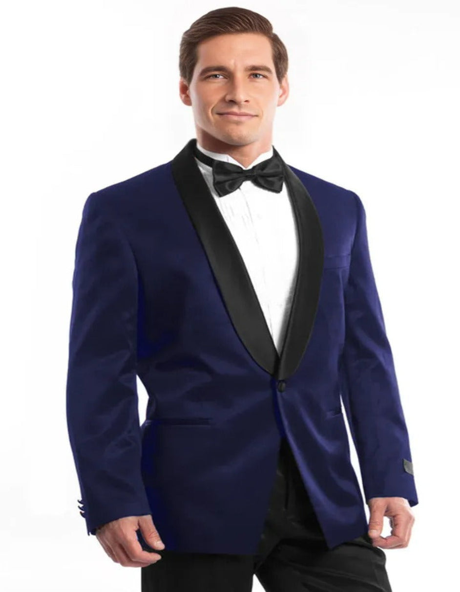 Blue Wedding Tuxedo - Men's Slim Fit Shawl Navy Blue Satin Birdseye Tuxedo