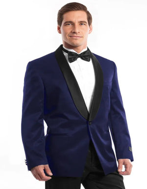 Blue Wedding Tuxedo - Men's Slim Fit Shawl Navy Blue Satin Birdseye Tuxedo