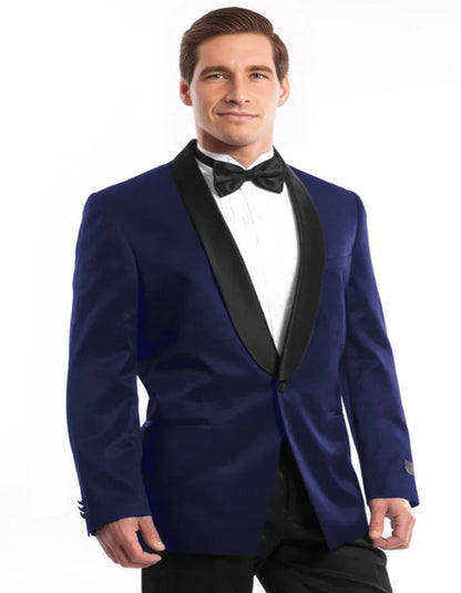 Blue Wedding Tuxedo - Men's Slim Fit Shawl Navy Blue Satin Birdseye Tuxedo