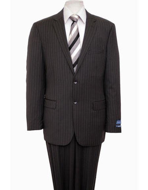 Designer Affordable Inexpensive Men's Classic Wool Pinstripe Black Suit Flat Front Pant