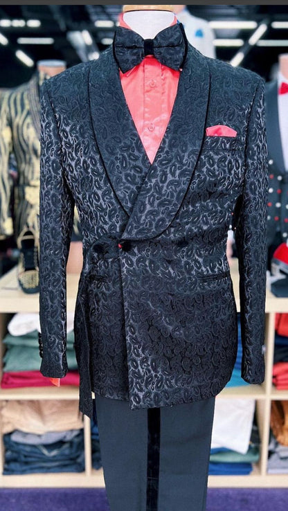 Mens Black Paisley Tuxedo Jacket with  Elegant Formalwear Smoking Jacket